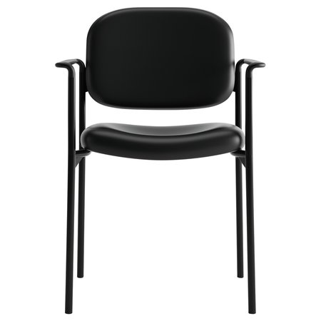 Hon Basyx Black Stacking Guest Chair, 21" L 32-3/4" H, Fixed, Leather Seat, Scatter Series HVL616.SB11